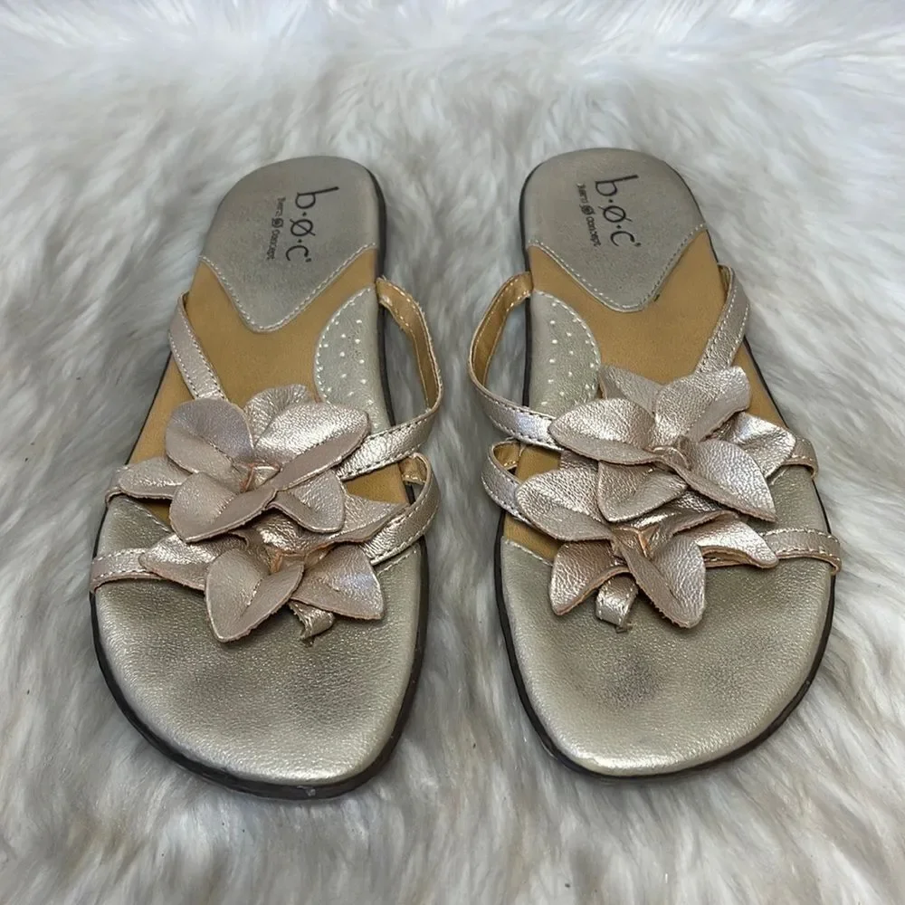 Born BOC‎ Champagne Floral Cutout Thong Sandals Sz 9